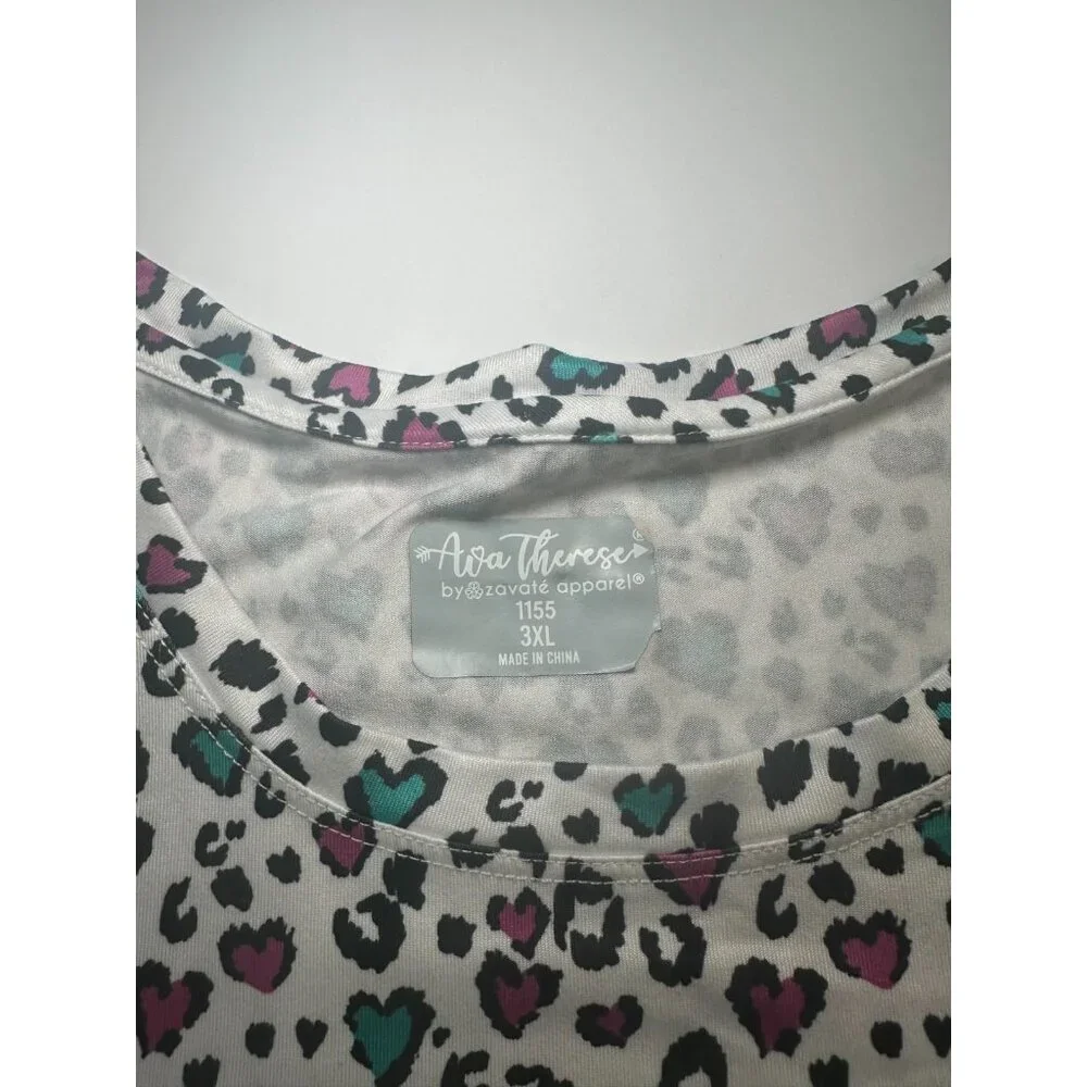 Ava & Therese Women’s Heart Leopard Print Top Crew Neck Stretch 3XL Plus - Picture 2 of 8
